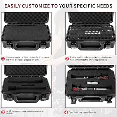 Wireless Microphone Case, Hard Carrying Case with Customizable Foam, Portable Storage Case, IP67 Waterproof Anti-fall Box, Equipment Protector Case for Travel Outing, 11.6"x8.1"x4", Black image 5