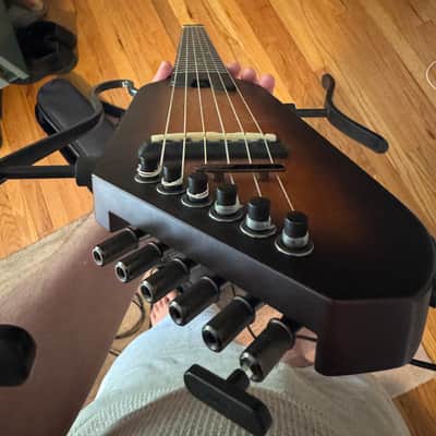 Donner HUSH C Acoustic-Electric Nylon String Classical Guitar– Ultra-Lightweight Travel Guitar with Built-In Tuner, HPS-II Preamp, Headphone Jack & Quick-Release Stand – Sunburst image 5