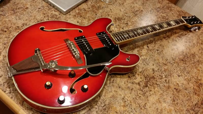 Aria ES 335 Copy 1970s Trans Red lawsuit Matsumoku Japan P-90s