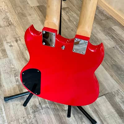 BadAax Double-Neck SG Electric Guitar w/ Gig Bag - Red image 7