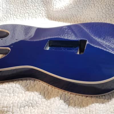 # BCS-7-Our last, USA made, Double bound Roasted Alder body in blue clouds with Killer 5A quilt maple top. Made for a Strat neck image 8