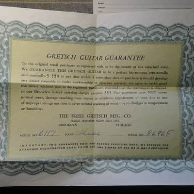 Gretsch Guarantee papers 6117 1967 image 3
