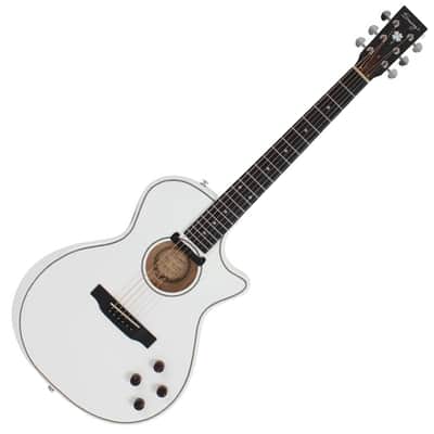 Swing Hybrid-White All Solid Electric Acoustic Slim Guitar Piezo Magnetic Pickup image 1