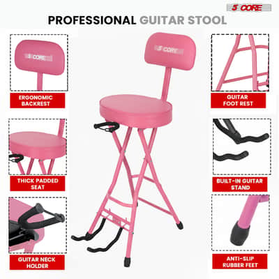 5Core Guitar Stool 3.15" Padded Chair w Backrest Foldable Music Seat Built in Foot Rest Guitar Stand image 6