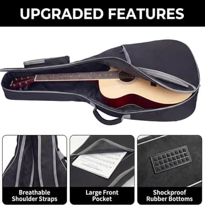41 Inch Acoustic Guitar Case Guitar Bag, 0.4 In Thick Padding Guitar Case Soft for Acoustic Classical Guitar, Water-Resistant Guitar Dig Bag with Dual Adjustable Shoulder Strap, Black image 3