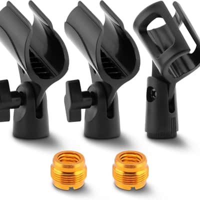 3 pcs Universal Microphone Clip, Adjustable Mic Clip Holder for Mic Stand with 5/8" Male to 3/8" Female Screw Adapter fits Wired or Wireless Handheld Microphones(COLOR:Black) image 1