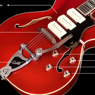 Guild X-350 Stratford Hollow Body Electric Guitar - Scarlet Red image 7