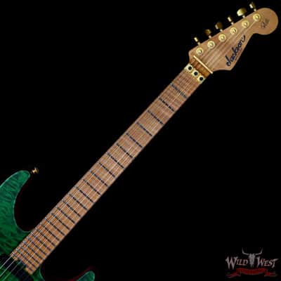 Jackson Custom Shop USA Signature Phil Collen PC Satin Stain Caramelized Flame Maple Fingerboard Satin Transparent Green image 4