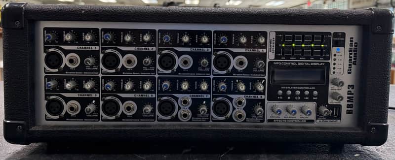 Guardian Audio B8MP3 8-Channel Powered PA Mixer Head w/ USB MP3 Player & Effects image 1