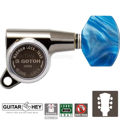 NEW Gotoh SG381-P9 MGT Locking Tuners L3+R3 SMALL BLUE Buttons 3x3, COSMO BLACK image 1