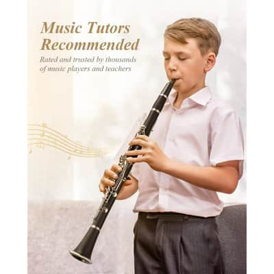 New Clarinet Set for Students Beginner / Student Ebonite Bb School Band Woodwind Instruments 2 Barrels, 3 Reeds and Mouthpiece Connectors, Hard Case, Cloth, Stand and More, Nickel-plated Keys image 4