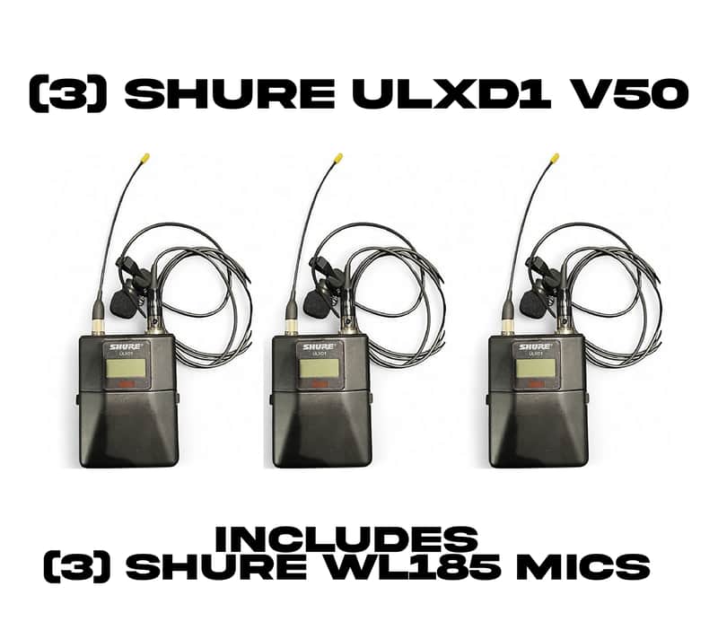 (3) Shure ULXD1 - V50 with (3) Shure WL185 Mics image 1
