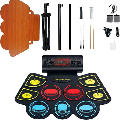Electric Drum Set for Kids, Electronic Drum Pad with Light Up Drumsticks and Drum Stand, Bulit-in Double Speakers and Rechargeable Battery, Kids Drum Set with LED Drumsticks, 9 Pads Digital Drum Kit image 4