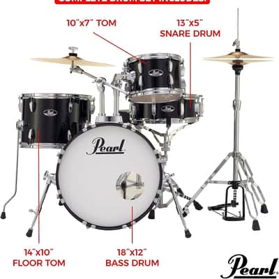 Pearl Roadshow Drum Set 4-Piece Complete Kit with Cymbals and Stands, Jet Black (RS584C/C31) image 3