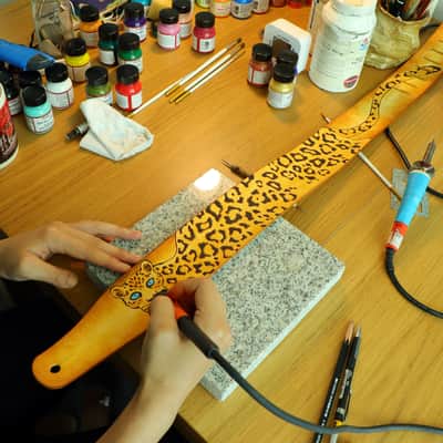 burnyblack custom made guitar strap leather - leopard pattern 1 yellow image 6