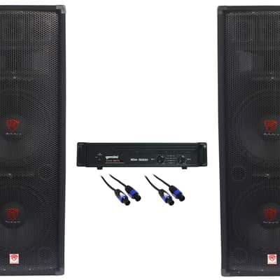 (2) Rockville RSG12.28 Dual 12” 2000w DJ/Pro PA Speakers+Gemini Amplifier+Cables image 1