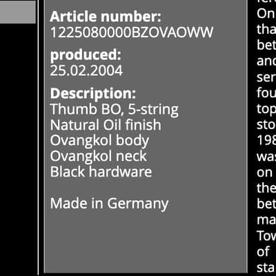 Warwick Thumb BO 5 string made in Germany 2004 image 12