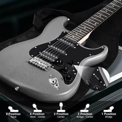 Electric Guitar Kit with Amp & HSS Pickups | Complete Starter Set for Newcomers w/Essentials | Gig Bag, Extra Strings, Tuner, Capo, Strap | Home Practice (Black) image 3