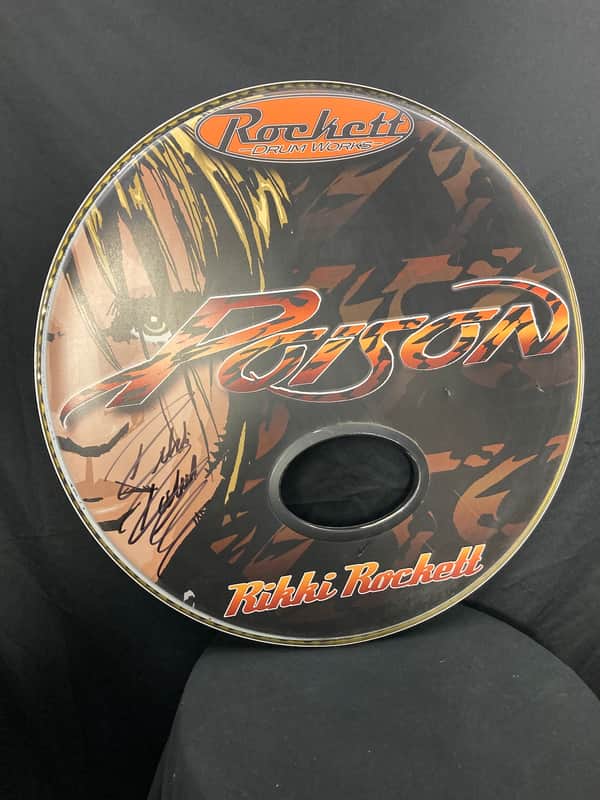 Rikki Rockett's Poison, Rockett Drum Works 22" 2013 Tour Logo Bass Drum Head. SIGNED! image 1