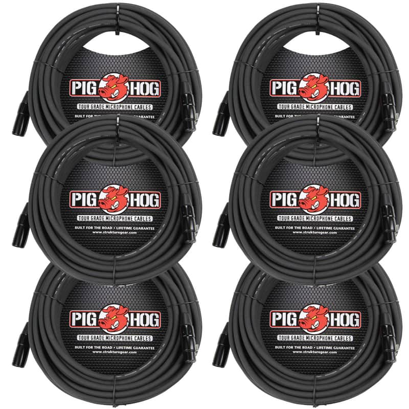 6 Pack Pig Hog PHM50 XLR High Performance 8mm Microphone Cable, 50 Ft - NEW image 1