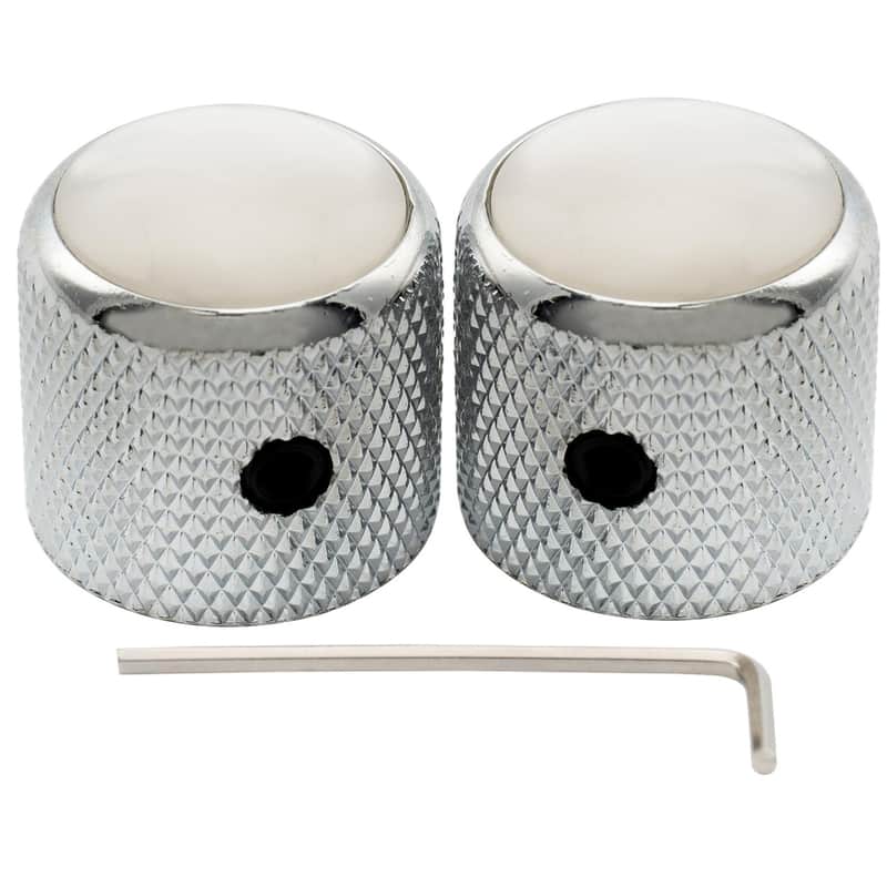 1/4 Inch Steel Mother-of-Pearl Top Dome Knobs with Set Screw Universal Fitting Control Knobs for Electric Guitar or Bass, Chrome (Set of 2) image 1