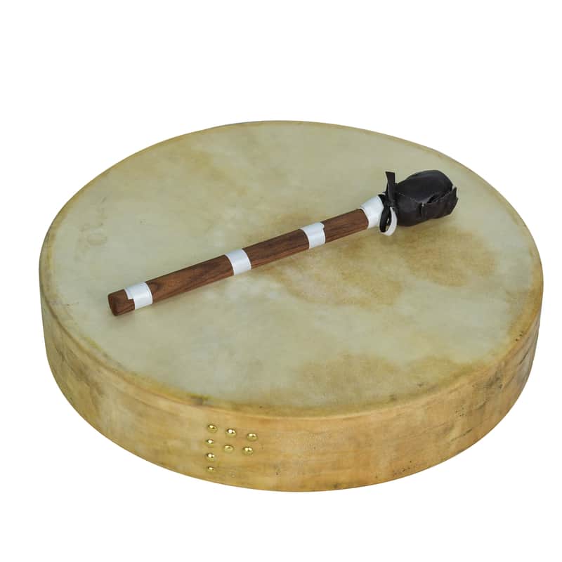 Traditional Bodhran Frame Drum 16” with Handle | Natural Goatskin Head | Includes Carry Bag & Wood–Leather Mallet | By Next Harps image 1