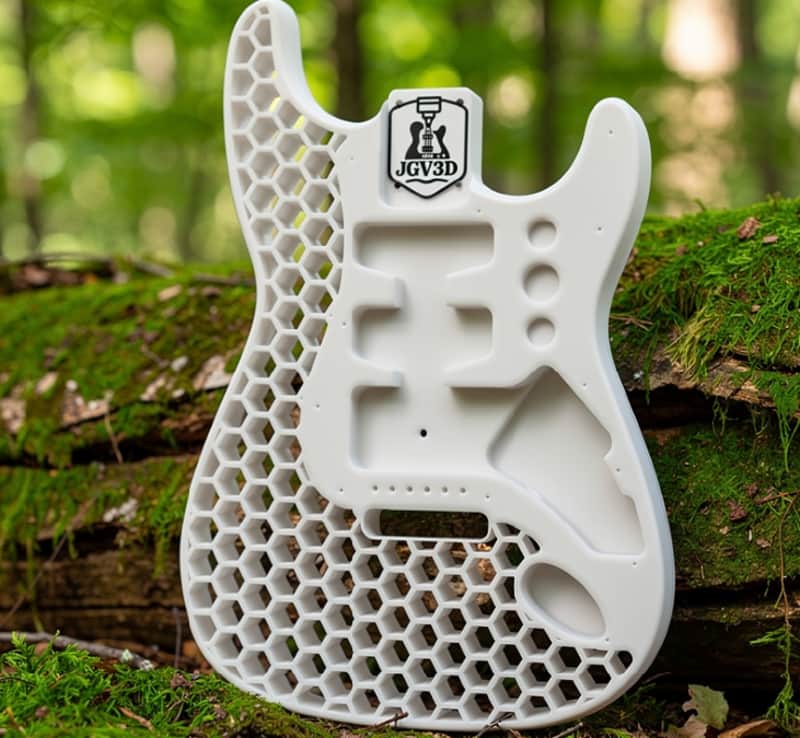 JGV3D | 3D Printed S-Style Guitar Body | One-Piece PLA+ | Fully Routed SSH | Right Handed | White | Hexagon image 1