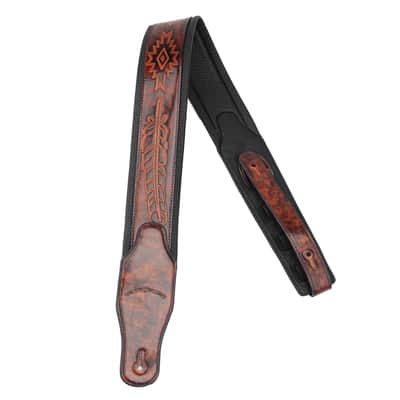 Walker and Williams GB-133 Bourbon Brown Padded Strap with Native American Feather Design image 1