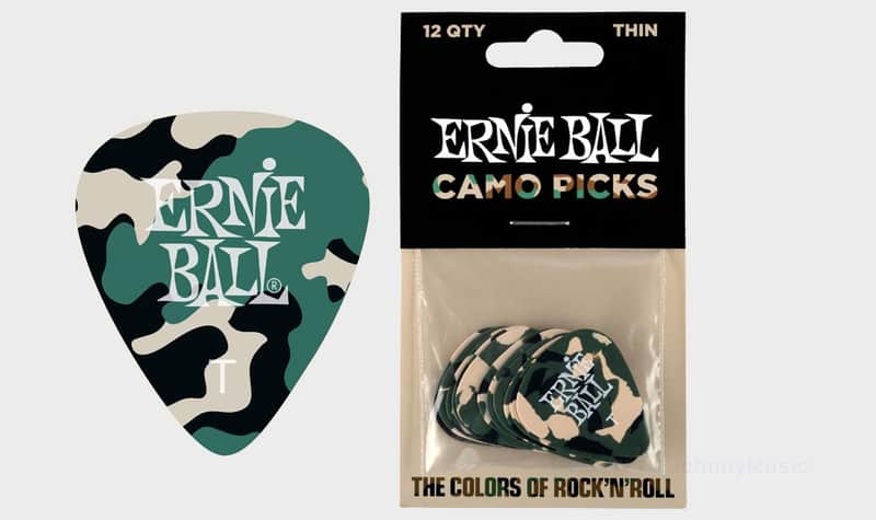 Camouflage Cellulose Picks Thin 12-Pack celluloid thn-gauge .46mm world-standard pick specs in camo image 1