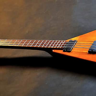 BootLegger Guitar Ace Headless Bass 4 String 7.8 Lbs With Honey Clear Stiletto Case & Gig Bag image 11