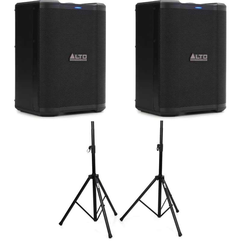 Alto Professional Busker Portable 200-watt Battery-powered PA Speaker Pair with Stands image 1
