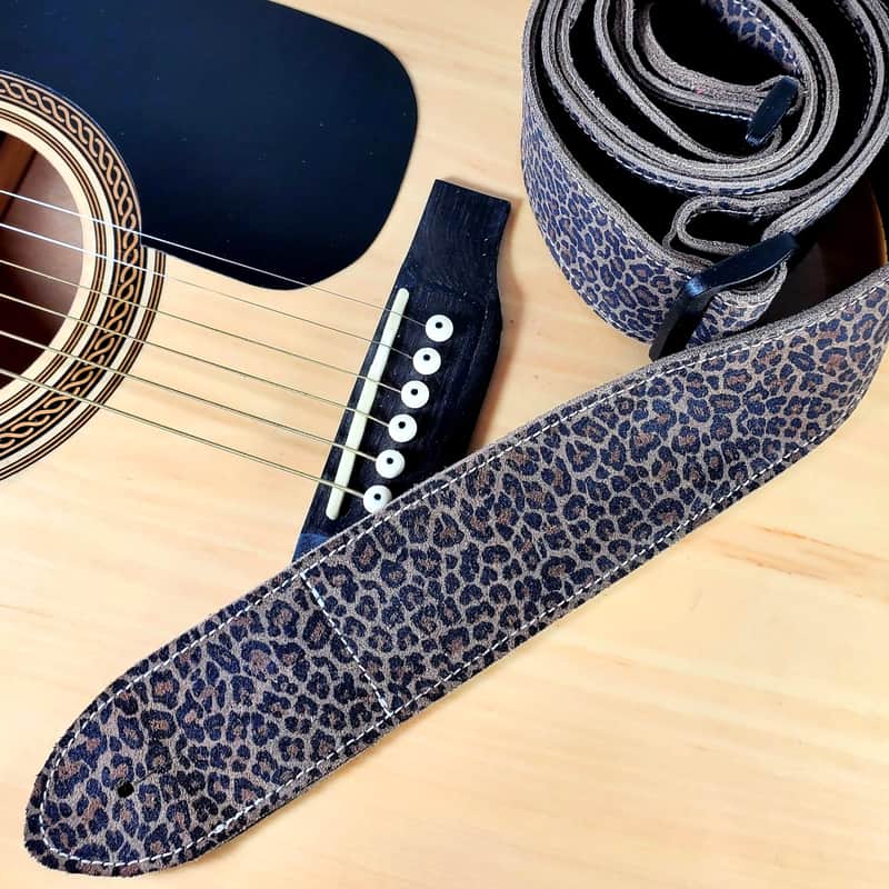 Leopard Premium Leather Guitar Strap- Black Brown Leather Guitar Strap -100% Leather Guitar Strap-Acoustic, Electric Bass Guitars image 1
