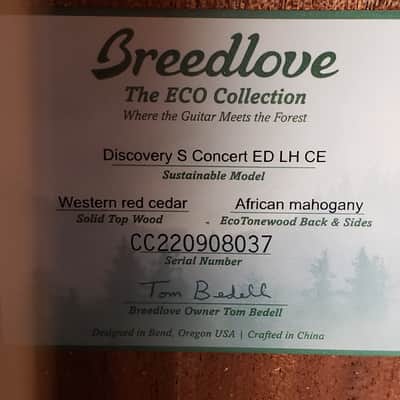Breedlove Discovery Concert ED LH CE - LEFT - Acoustic Guitar -  NEW ! image 7