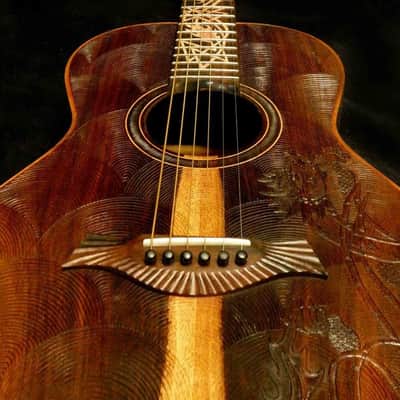 Acoustic Guitar Handmade by Blueberry, Parlor, 6 String wood Dragon motif Guitar, Custom Handcrafted Wooden Guitar, Grand Concert Guitar image 7