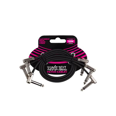 Ernie Ball P06222 Flat Ribbon Right Angle 1/4" TS Patch Cables - 12" (3-Pack)