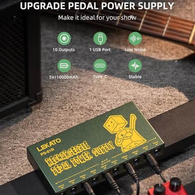 LEKATO PS-01R Built-in 10000mAh Rechargeable Battery Guitar Pedal Power Supply, 10 Isolated DC Outputs, 9V 300mA, 100mA Effect Pedal Boards Power Supply, 5V/1A USB Port, Short Circuit Protection image 7