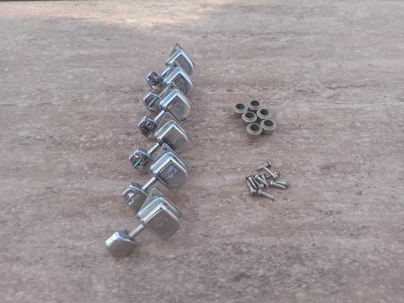 Set of Vintage Late 1960's Fender "F" LEFT-HANDED Guitar Tuners w/ Ferrules, Screws! Original Stratocaster, Telecaster Parts! image 1