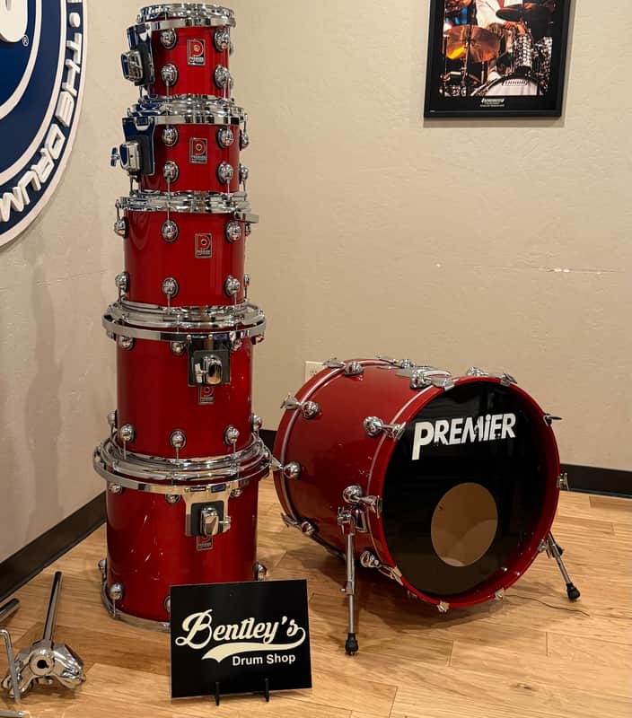 ~RARE!~ Premier Genista 6-Piece 8/10/12/14/16/22 Drum Kit Set in Red Mist Gloss Lacquer (Rm4) image 1