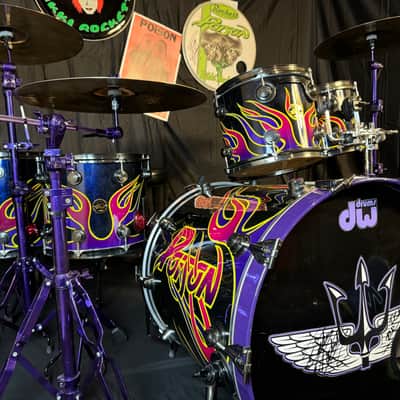 Rikki Rockett's POISON, 1991 Native Tongue Tour DW 5-Piece Drum Set, Purple Sparkle Flame image 1