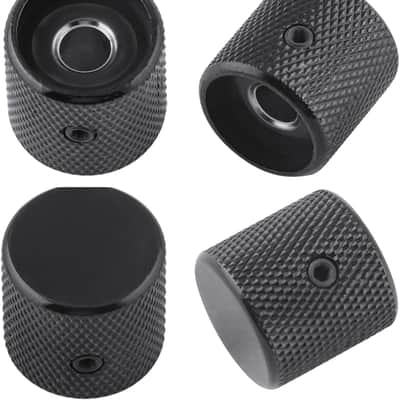 Metal Guitar Knobs Flat Top Control Knobs with Black Knurled Barrels 6mm Split Shafts Volumn Tone Control Knobs Screw Type for Tele Strat Style Electric Guitar or Bass Guitar Pack of 4pcs. image 1