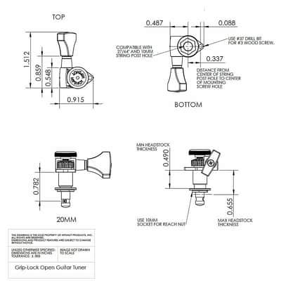Hipshot Locking Tuners 6 inline LEFT-HANDED Non-Staggered Open-Gear Grip-Locking - BLACK image 8