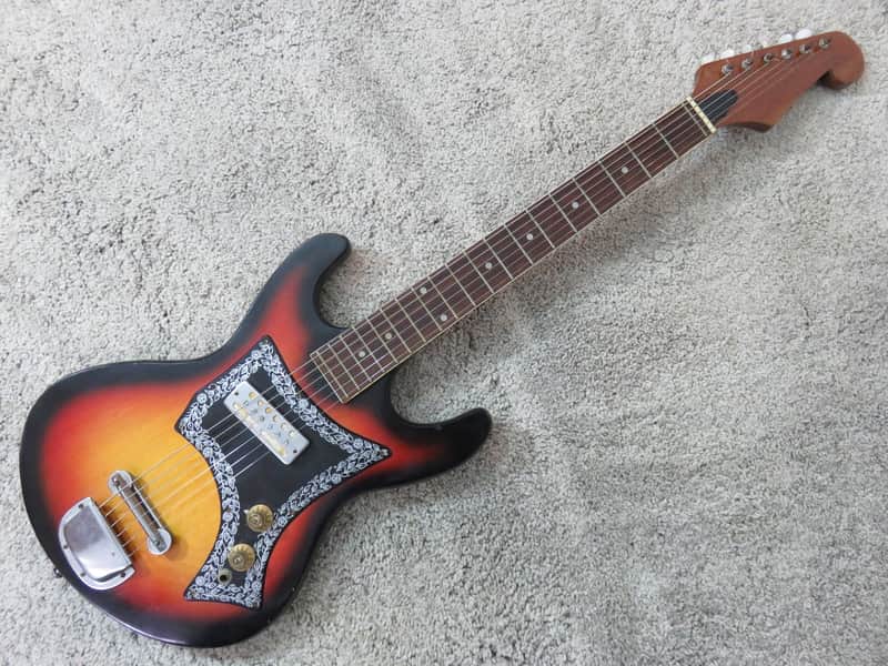 Vintage 1960s Teisco Audition Sunburst Guitar 1 Pick Up Gold Foil Small Body image 1