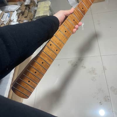5-string electric bass neck jazz bass stainless steel 21frets Roasted flame Maple guitar neck 34inch hole 18mm image 3