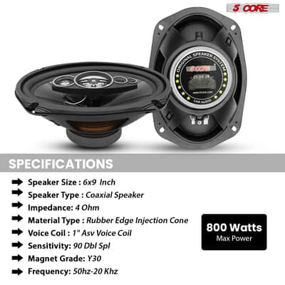 5Core 6x9 Car Speaker Pair 800W 4Ohm 2 Way Coaxial Speaker Audio w Super Tweeter Fit for Vehicle image 10