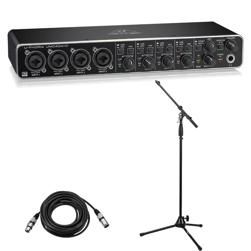 Behringer Behringer U-PHORIA UMC404HD USB 2.0 Audio Interface - Bundle With XLR Professional Microphone Cable 15', Tripod Microphone Stand with Telescoping Boom (3 Items) image 1