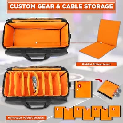 Cable Bag Organizer & DJ Bag with Detachable Padded Bottom and Adjustable Dividers, Travel Gig Bag for Professional Musicians for Cords, Microphones, DJ Equipment, Music Gear, Travel image 3