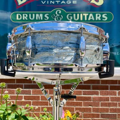 1960s Camco Oaklawn 5x14 Tuxedo Snare Drum Sky Blue Pearl 4 Ply image 5