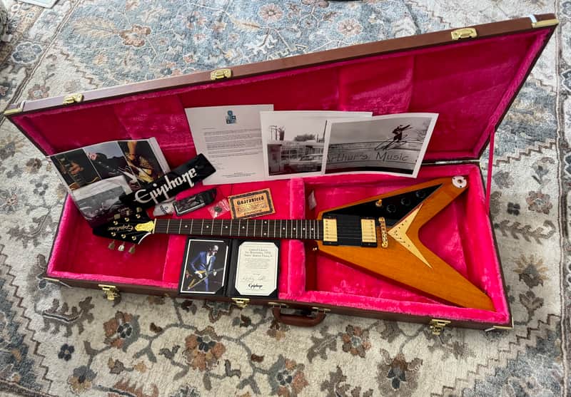 NEW NEVER PLAYED 2017 EPIPHONE JOE BONAMASSA "AMOS" '58 FLYING V W/ALL CASE CANDY image 1
