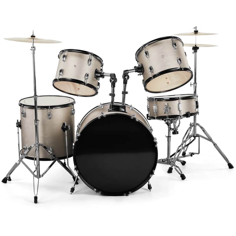 New 22in Adult Drum Set 5-Piece Black with Bass Drum, two Tom Drum, Snare Drum image 1