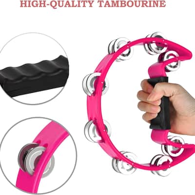 8 Pcs Tambourines for Adults Metal Jingles Hand Held Percussion Half Moon Tambourine, 4 Bells Tambourine, Wrist Bells, Egg Shakers, Sand Hammer, Hand Percussion Instrument Set for Party, KTV, Church image 3